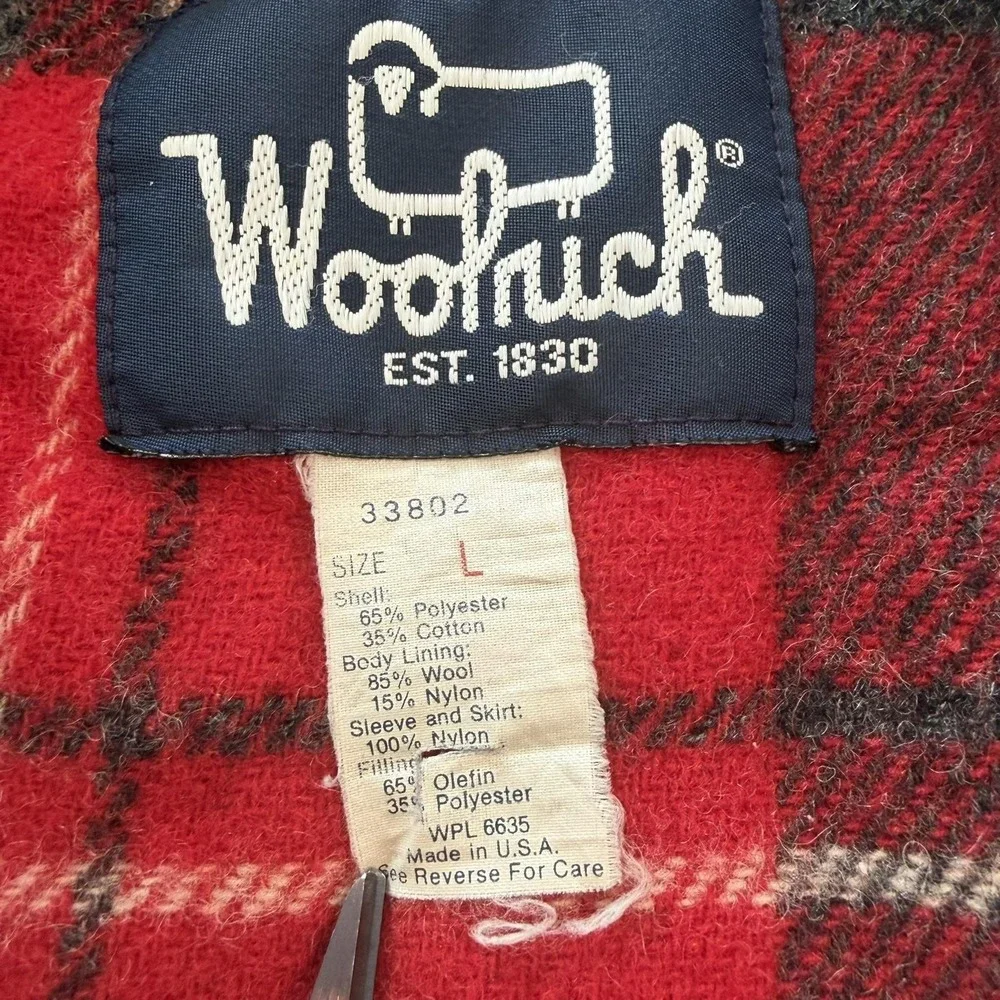 Vintage Woolrich Jacket Mens Large Gray‎ Insulated Parka Plaid Wool Lined USA